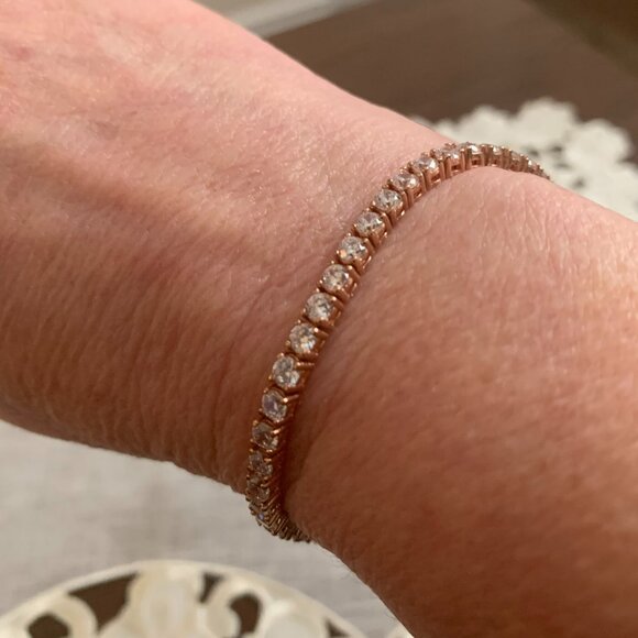 Rose Gold Plated Silver Tennis Bracelet - Picture 1 of 4